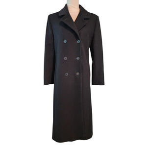 Vintage Y2K Jones New York 100% Wool Black Double Breasted Long Overcoat Size 10